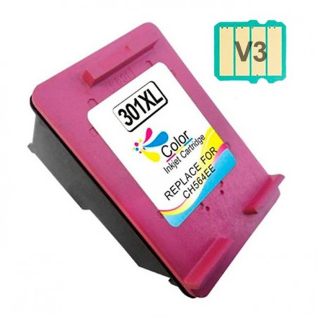 HP 301XL V3 Color Cartucho de Tinta Remanufacturado - Muestra Nivel de Tinta - Reemplaza CH564EE/CH562EE