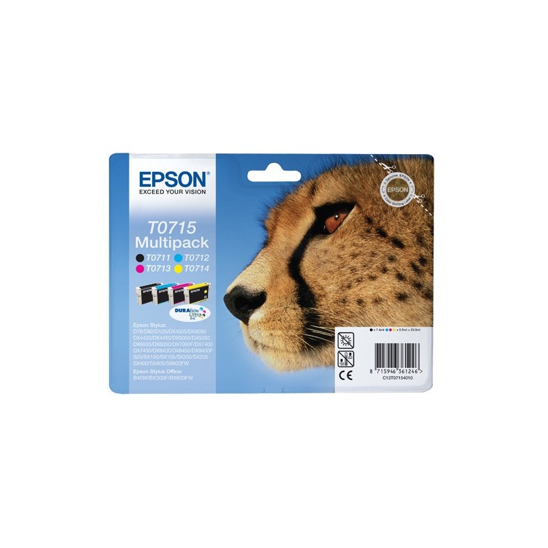 Epson T0715 Pack de 4 Cartuchos de Tinta Originales - C13T07154010